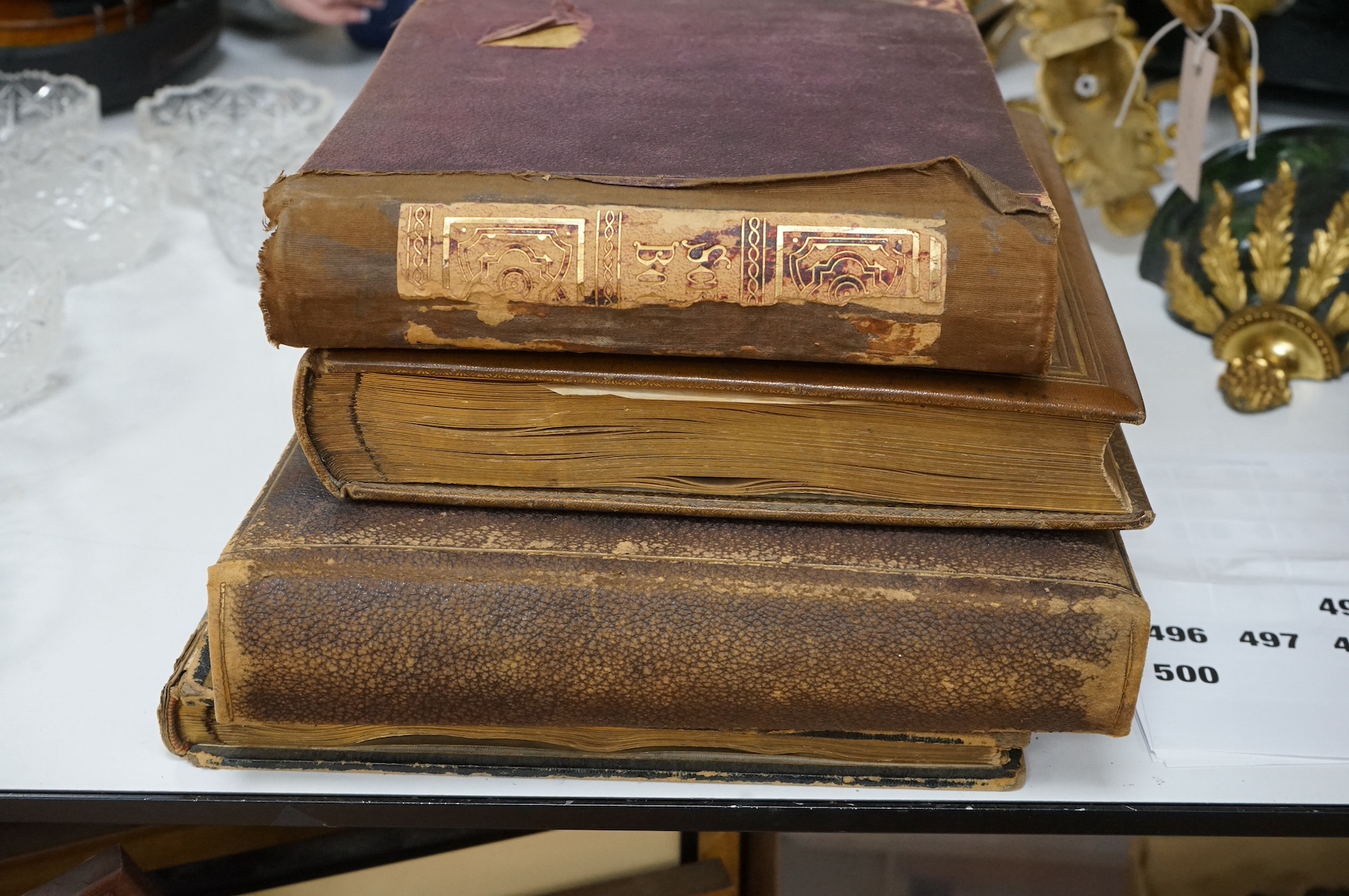 Photograph Albums - four miscellaneous, mostly travel: G.B. (some seaside and harbours), Europe and India; some cabinet portraits; mostly 16 x 22cms. (et infra); various leather bindings. later 19th and earlier 20th cent